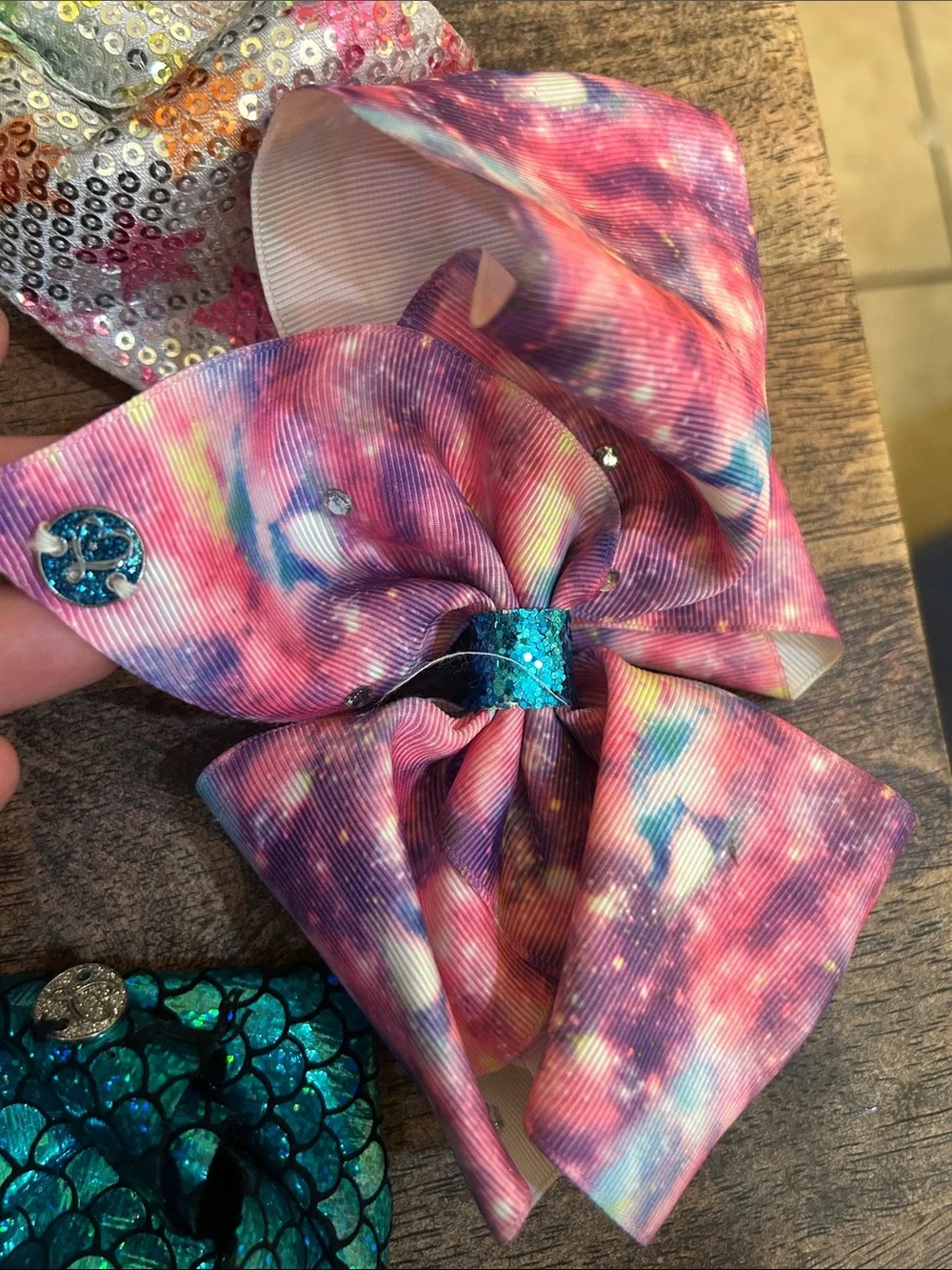 Kids Rainbow & Teal Hair Bow Set - Colorful Sequin and Galaxy Styles